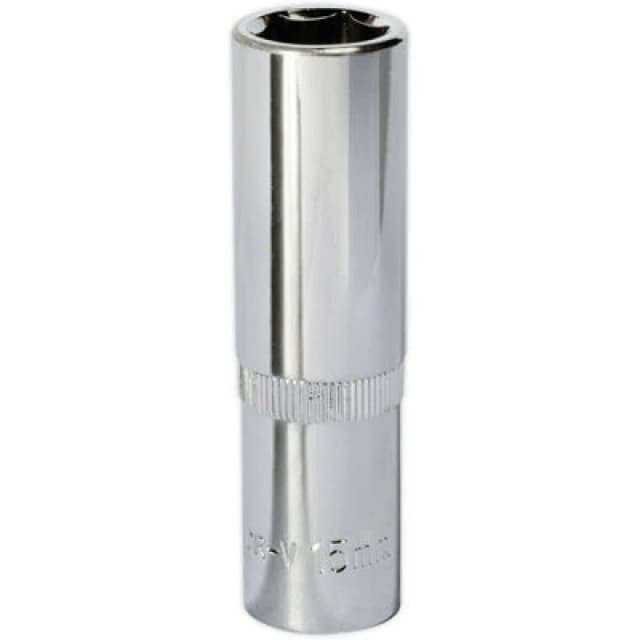 Loops 15mm Forged Steel DEEP Drive Socket - 1/2" Square Drive Polished Chrome Vanadium Metallics