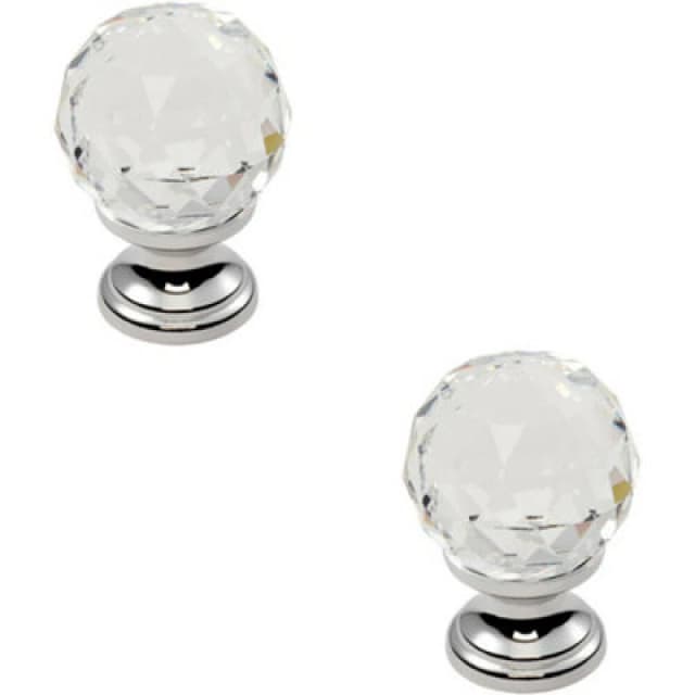 Loops 2x Faceted Crystal Cupboard Door Knob 31mm Dia Polished Chrome Cabinet Handle Multi unisex