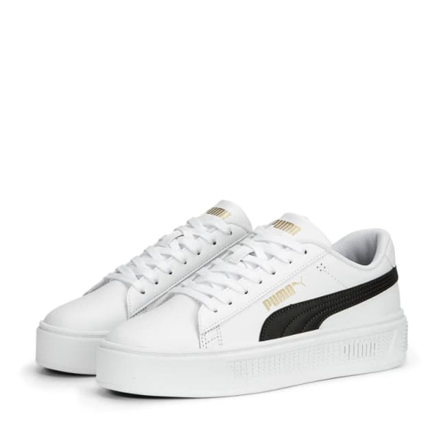 Puma Womens Smash Platform Low-Top Trainers Wht/Blk/Gold female 4.5 (37.5)
