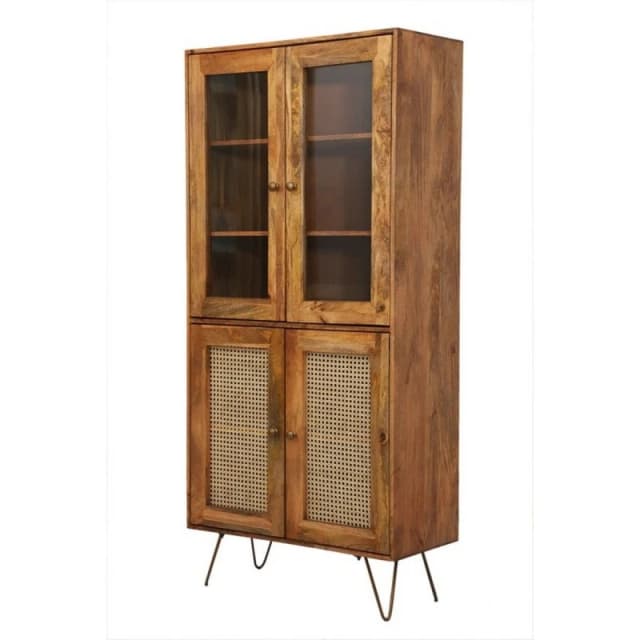 Jaipur Furniture Ltd Nyack Almiraha Cabinet - Mango Wood/Iron - L45 x W86 x H185cm - Light Brown with Natural Rattan - Assembly Required Brown Unisex