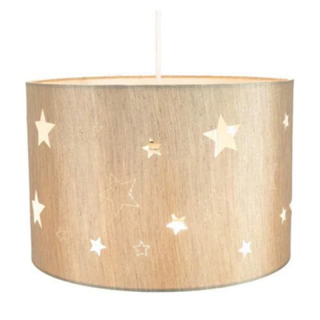 Happy Homewares Contemporary Beige Linen Childrens/kids Pendant/lamp Shade With Laser Cut Stars