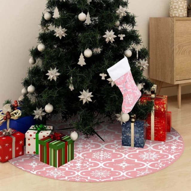 VIDAXL Luxury Christmas Tree Skirt with Sock Pink 122cm Fabric Vidaxl 8720286445945