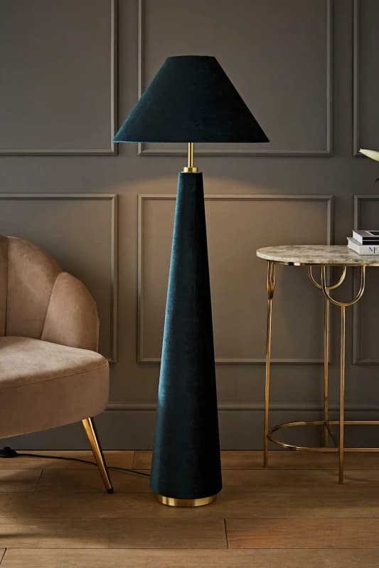 ValueLights ValueLights Martha Velvet Midi Floor Lamp with Conical Velvet Lamp Shade in Dark Green Dark Green One Size Unisex 5059406067624