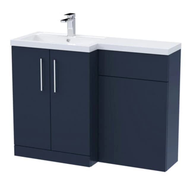 Nuie 1100mm Left Hand Combination, Polymarble Basin Pre-Drilled With 1 Tap Hole, Bathroom Storage Unit In Midnight Blue