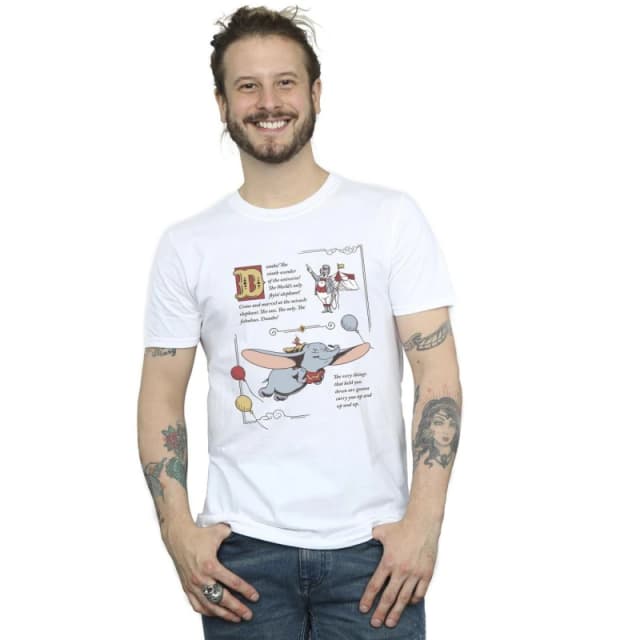 Disney Men Dumbo Story Book Page T-Shirt in White Size: Small White S Male 5063153500648