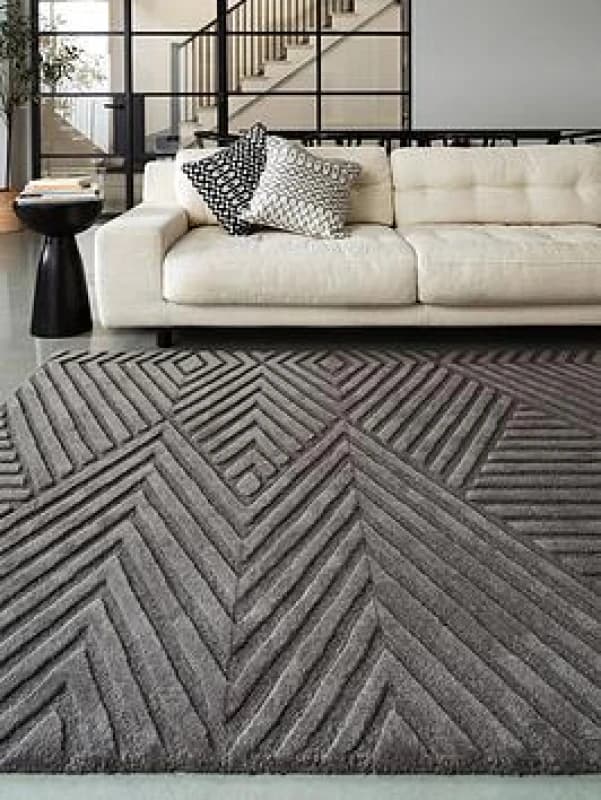 Charcoal Handmade , Modern , Wool Geometric Easy To Clean Wool Rug For Living Room, Bedroom - 200Cm X 290Cm