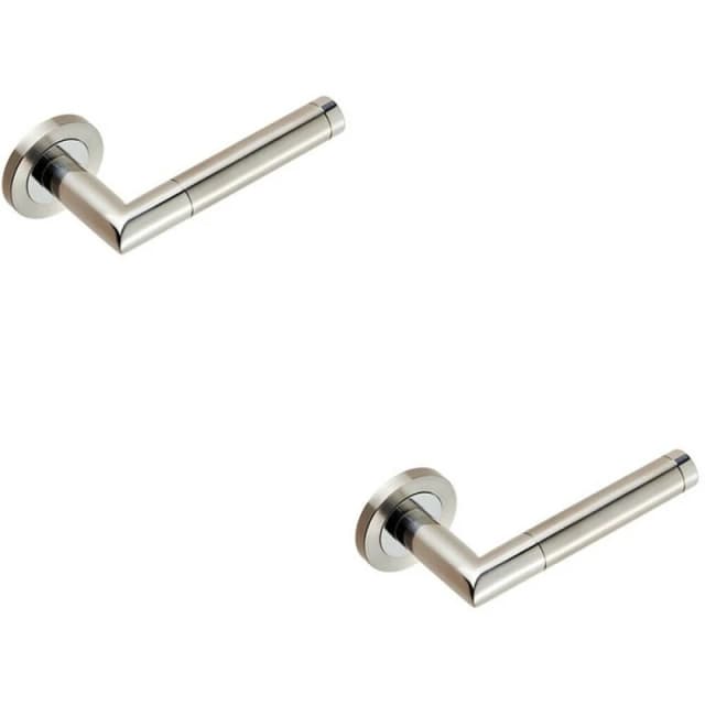 Loops 2x PAIR Mitred Round Bar Lever Ringed Design Conceled Fix Polished Satin Steel Metallics