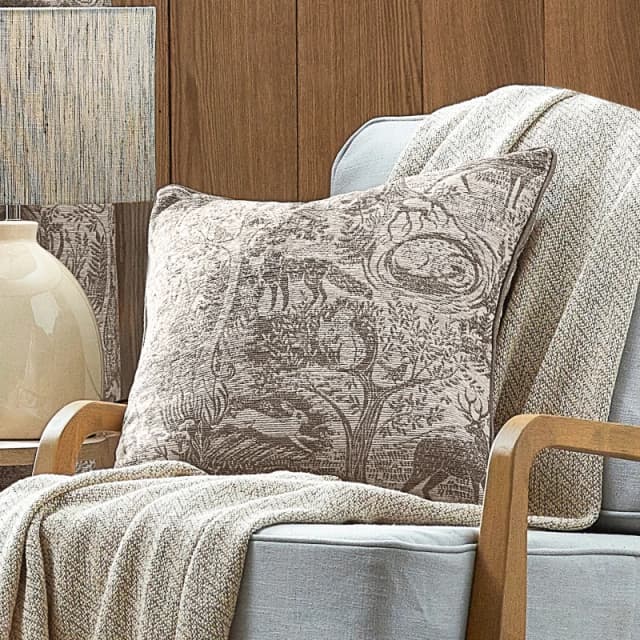 Furn Winter Woods Jacquard Chenille Polyester Filled Cushion Taupe