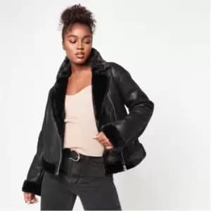 Missguided Faux Suede Aviator Jacket - Black