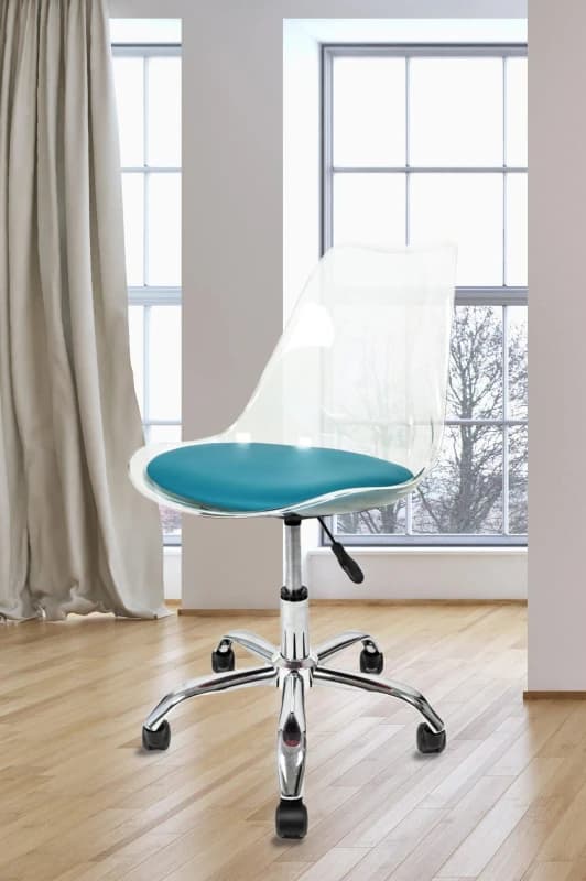 Fusion Living Soho Clear Plastic Dining Chair with Swivel Base in Teal Teal Unisex