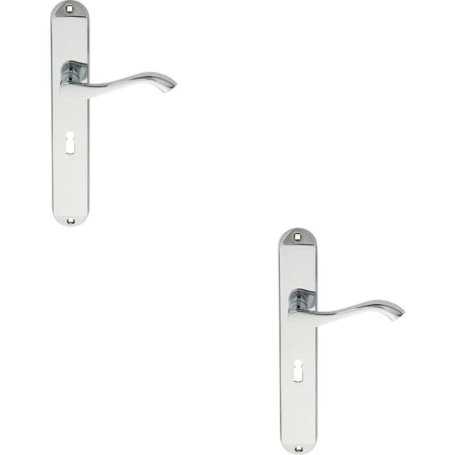 Loops 2x PAIR Curved Handle on Long Slim Lock Backplate 241 x 40mm Polished Chrome Multi