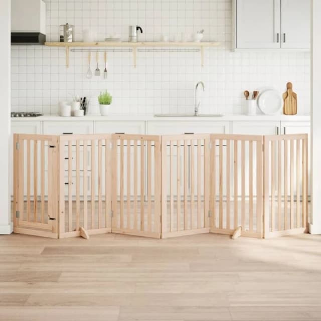 vidaXL Dog Gate with Door Foldable 6 Panels 300cm Poplar Wood, Brown 352239