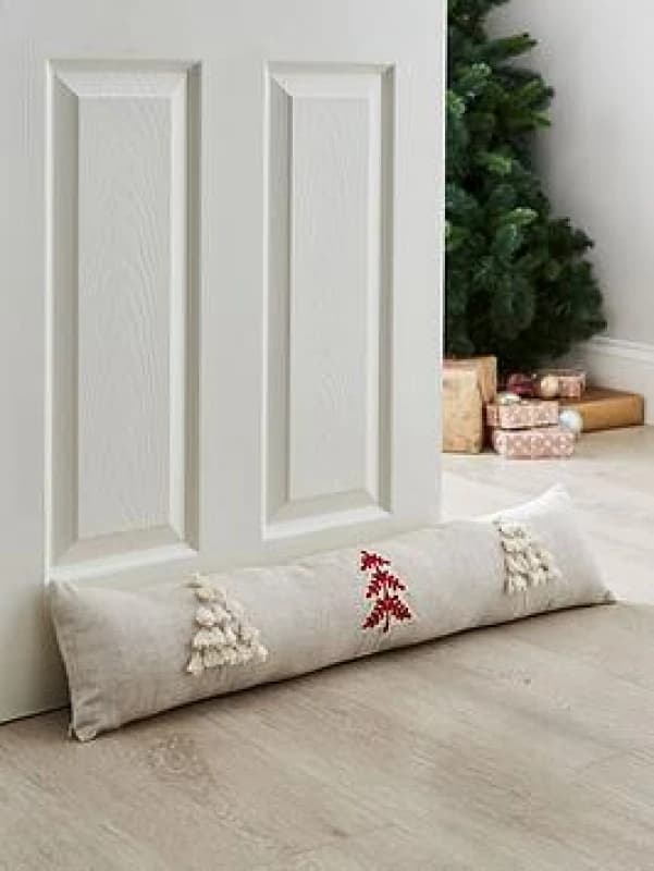 Catherine Lansfield Tufted Christmas Tree 90cm x 20cm Draught Excluder Natural