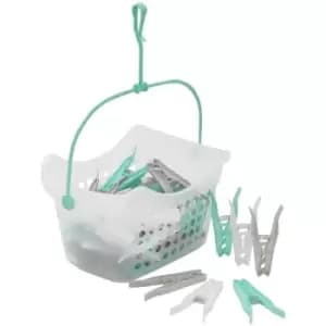 JVL Plastic Peg Basket with 48 Large Ultra Strong Plastic Pegs