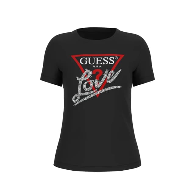 Guess Womens T-Shirt Guess Pearls Love Triangle Noir Female XS