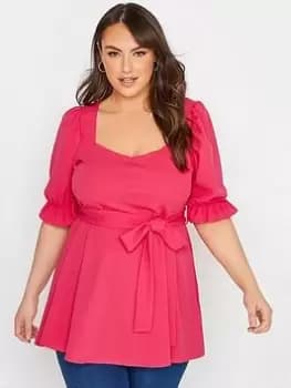 Yours Clothing Sweetheart Peplum Top Hot Pink, Size 16, Women