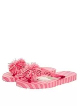 Joules Girls Ice Cream Pom-Pom Flip Flops - Pink, Size 10 Younger