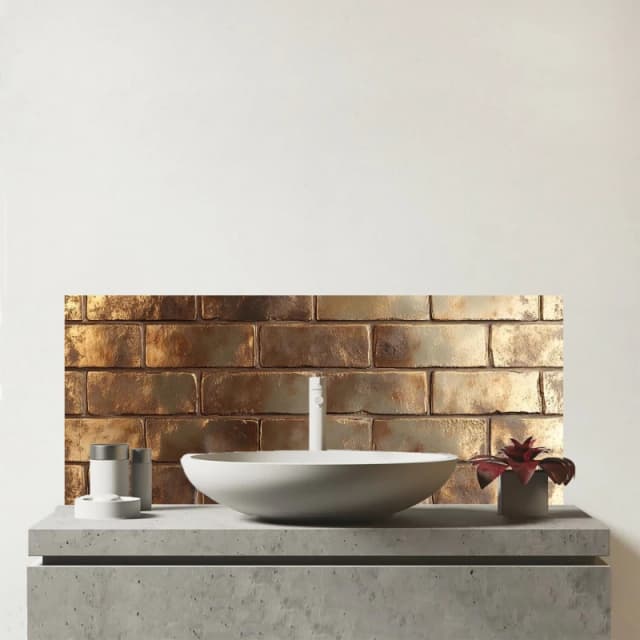 Warren Reed - Designer Bronze Gold Brick Pattern Glass Bathroom Splashback in Brown Brown Unisex