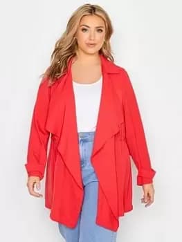 Yours Clothing Waterfall Twill Jacket Watermelon, Pink, Size 18, Women