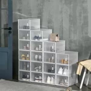 HOMCOM 18Pcs Clear Shoe Box For UK/Eu Size Up To 8.5/43 With Magnetic Door For Women/Men, 25 X 35 X 19Cm