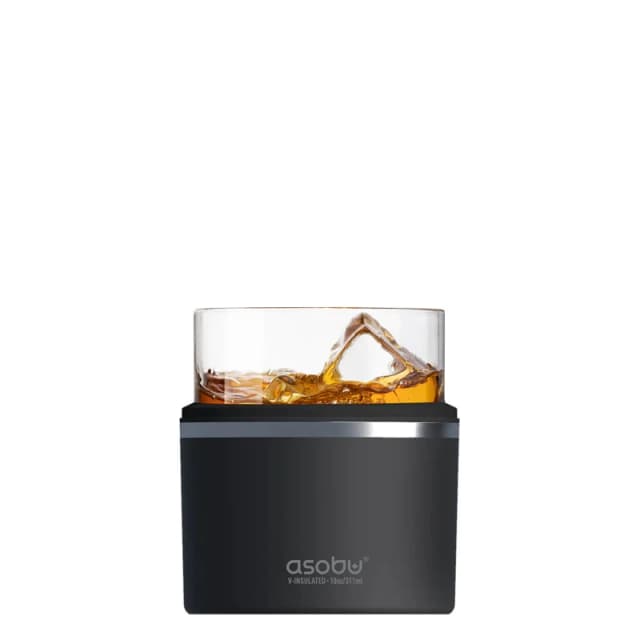 asobu Whiskey Glass with Insulated Stainless Steel Sleeve 311ml Black Black