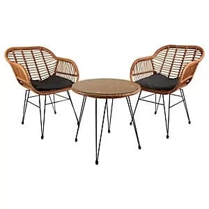 Charles Bentley Natural Wicker Bistro Set 180g Polyester, Black Steel Frame, Flat and Round