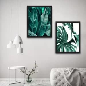 Green Leaf Set Multicolor Decorative Framed Painting (2 Pieces)