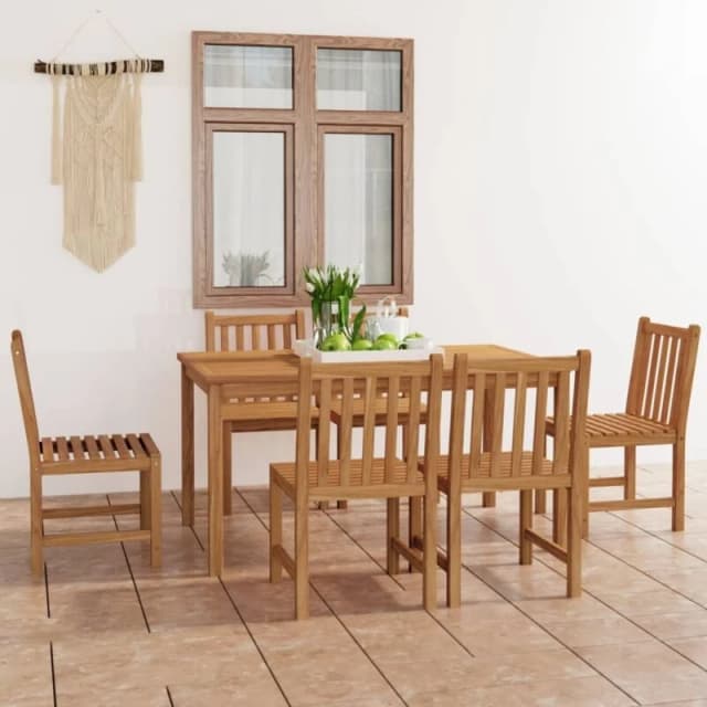 vidaXL 7 Piece Garden Dining Set Solid Teak Wood, Brown 3059934