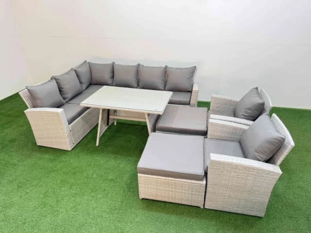 Fimous Garden Outdoor Rattan Furniture Set with 2 Big Footstools 10 Seater in Light Grey Light Grey Unisex