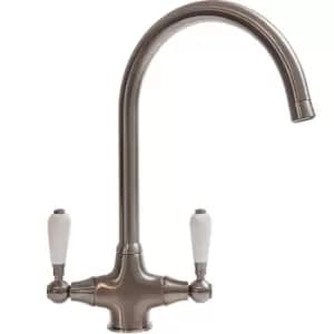 Reginox Dual Lever Mono Mixer Kitchen Tap Brushed / White in Nickel Brass