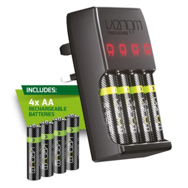 Venom Pro Charge Plug In Wall Battery Charger plus 4 x AA Rechargeable Batteries Black unisex
