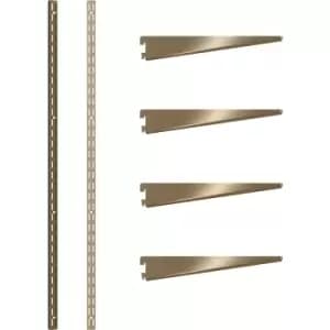 Rothley Antique Twin Slot Shelving Kit 1600mm Uprights (x2) & 220mm Brackets (x4) in Brass Steel