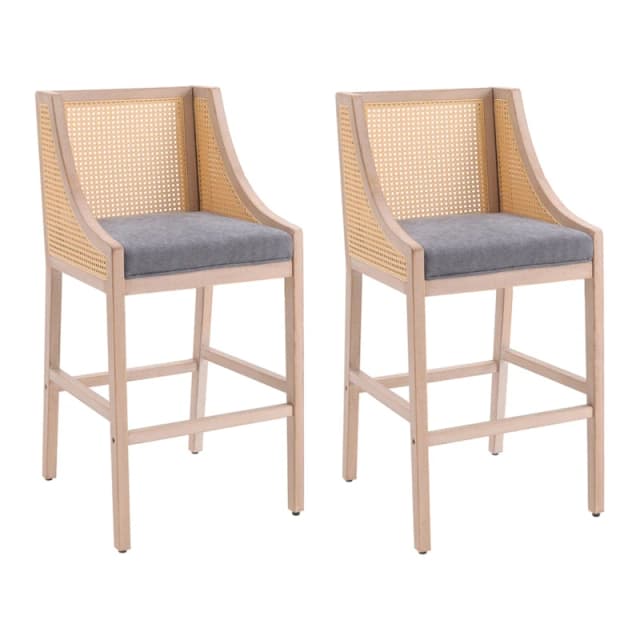 Kabinet UK 2 Pcs Natural Rattan Bar Stools with Backrest Grey unisex One size