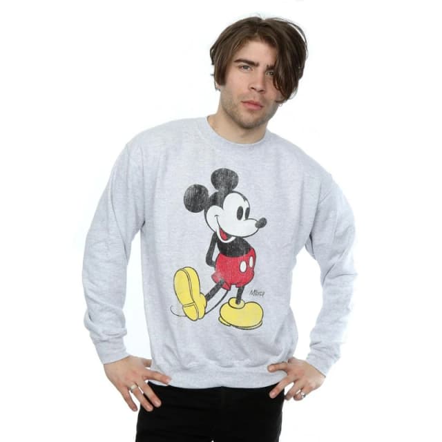 Disney Men Mickey Mouse Classic Kick Sweatshirt in Grey Size: Small Grey S Male 5060475286922