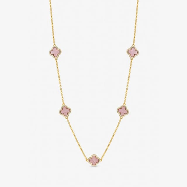 Jon Richard Gold Plated and Pink Station Clover Necklace Chain Necklaces One Size Gold 73788710000