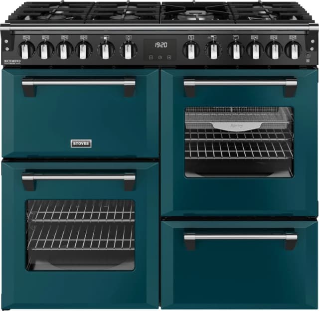 Stoves Richmond Deluxe 100DF 100cm wide Dual Fuel Range Cooker with Gas Hob - Deep Marine - A Rated