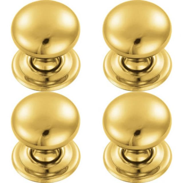 Loops 4x Round Victorian Cupboard Door Knob 32mm Dia Polished Brass Cabinet Handle Metallics unisex