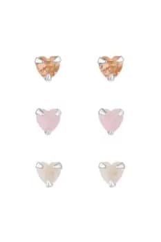 Sterling Silver 925 Cubic Zirconia Pink Hearts Earrings - Pack of 3