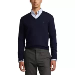 Pony Player Jumper with Embroidered Logo and V-Neck in Merino Wool