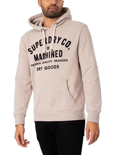 Superdry Workwear Flock Graphic Pullover Hoodie Lavin Beige Marl M
