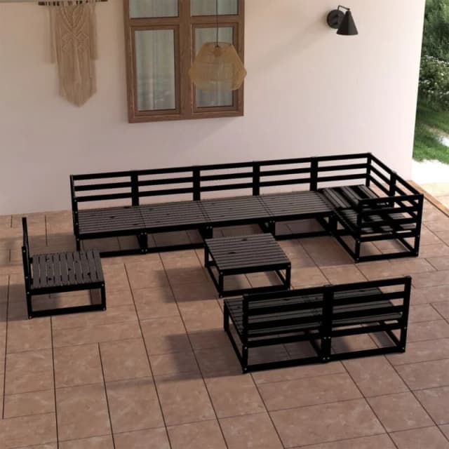VIDAXL 10 Piece Garden Lounge Set Black Solid Pinewood Vidaxl 8720286467466