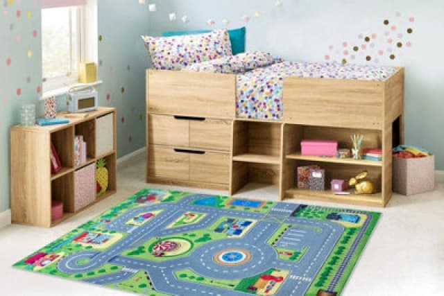 RugsX Bambino 9028 Washing Carpet City, Streets For Children Anti Slip - Green / Grey 80X150 Cm
