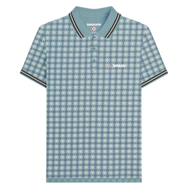 Lambretta Lambretta Men SS25 Geometric Big & Tall Polo Shirt in Light Blue Size: 3X-Large Light Blue XXXL Male 5063703817400