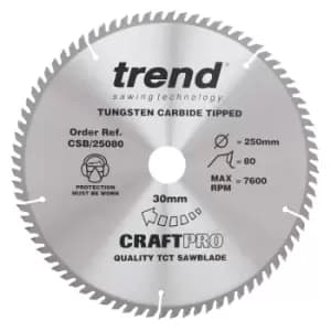 Trend CRAFTPRO Wood Cutting Saw Blade 250mm 80T 30mm