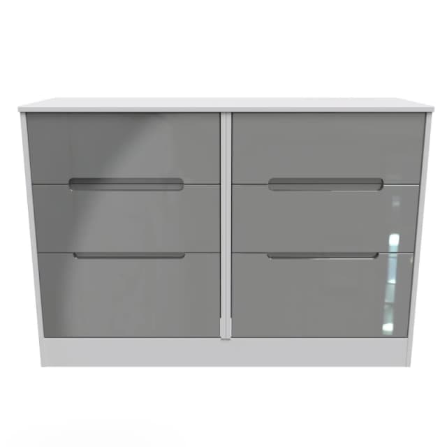 Turin 6 Drawer Wide Chest In Grey Gloss & White (Ready Assembled)