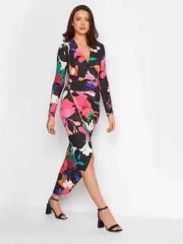 Long Tall Sally Floral Print Wrap Dress, Black, Size 14, Women