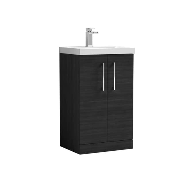 Balterley Contemporary Bathroom Floor Standing 2 Soft-Close Door Vanity Unit & Mid-Edge Ceramic Basin, Charcoal Black, 500 mm in Black Unisex