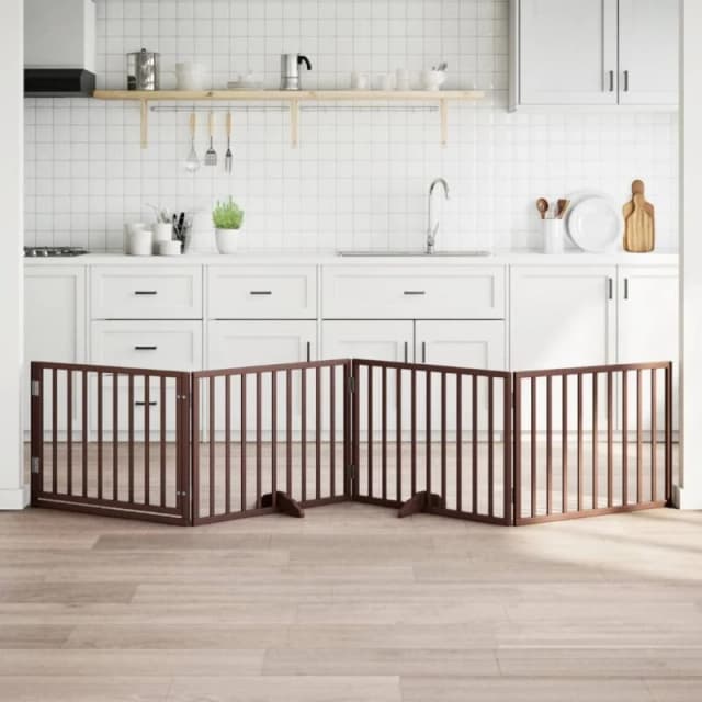 vidaXL Dog Gate with Door Foldable 4 Panels Brown 320cm Poplar Wood, Brown 352201