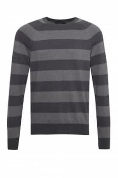 Mens French Connection Stretch Cotton Stripe Jumper Charcoal Marl