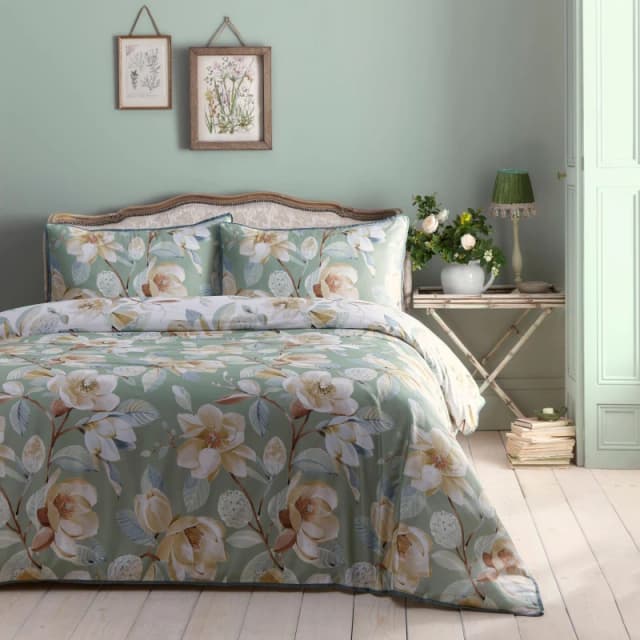 Appletree Eleanor 100% Cotton Duvet Cover Set - Green Green Double